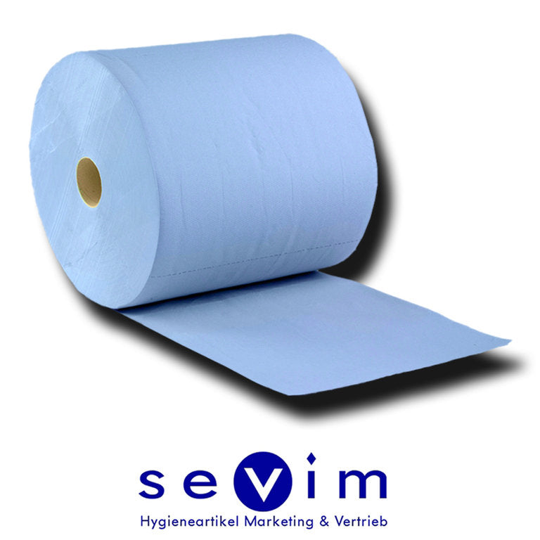 Papierputztücher, Industrierollen blau 2-lagig / 3-lagig 1.000 Blatt ca. á 36 cm